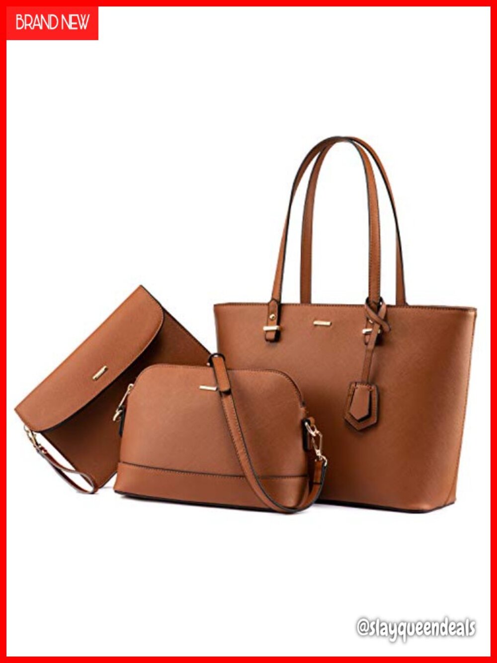 Faux Leather 3-Piece Handbag Set Shoulder Tote Satchel Hobo with Wallet Clutch